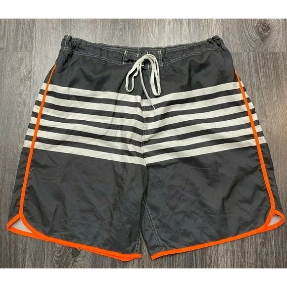 Laguna Men Swim Shorts Size XXL Gray White Striped Lined Mesh Orange Trim Trunks - Picture 1 of 7